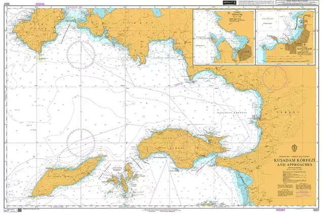 British Admiralty Nautical Chart 1057: Aegean Sea - Greece and Turkey, Kuşadasi Körfezi and Approaches - Harbor Marine Deals